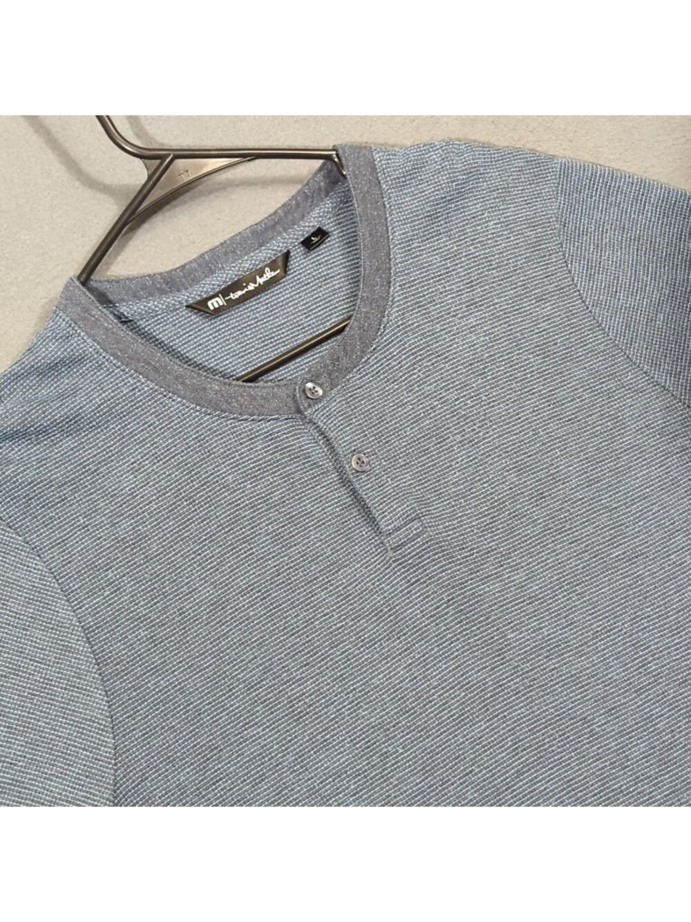 Travis Mathew Thermal Henley Men's L Blue Long Sleeve Waffle Knit